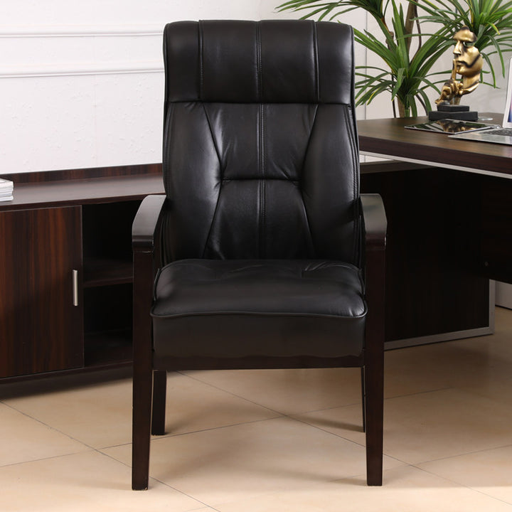 Traditional Chinese Rectangular PU Leather Top Grain Leather Contact Surface Rubberwood Desk Chair Backrest Armrest For Home Office