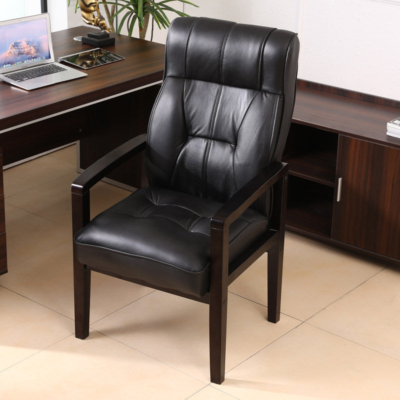 Traditional Chinese Rectangular PU Leather Top Grain Leather Contact Surface Rubberwood Desk Chair Backrest Armrest For Home Office