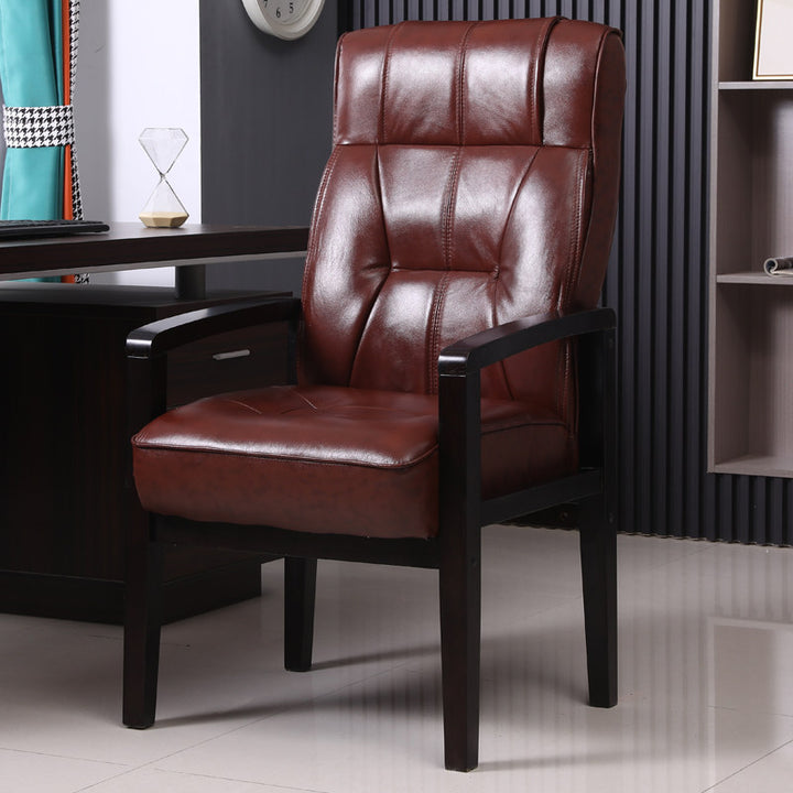 Traditional Chinese Rectangular PU Leather Top Grain Leather Contact Surface Rubberwood Desk Chair Backrest Armrest For Home Office