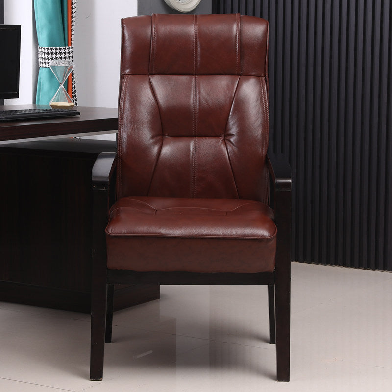 Traditional Chinese Rectangular PU Leather Top Grain Leather Contact Surface Rubberwood Desk Chair Backrest Armrest For Home Office