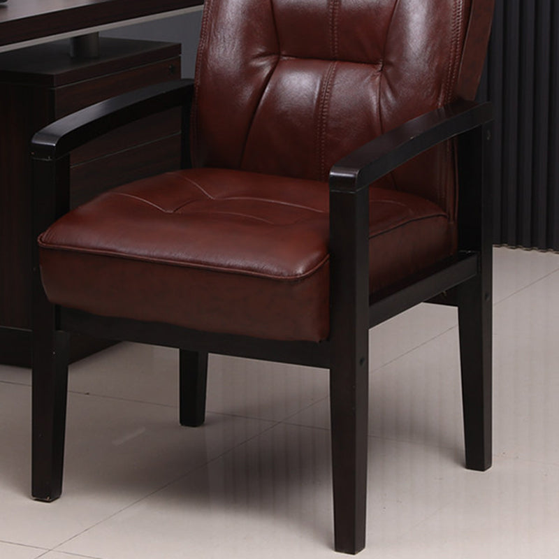 Traditional Chinese Rectangular PU Leather Top Grain Leather Contact Surface Rubberwood Desk Chair Backrest Armrest For Home Office
