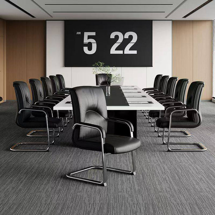 Modern Minimalist Rectangular Microfiber Leather Steel Desk Chair Backrest Armrest For Home Office