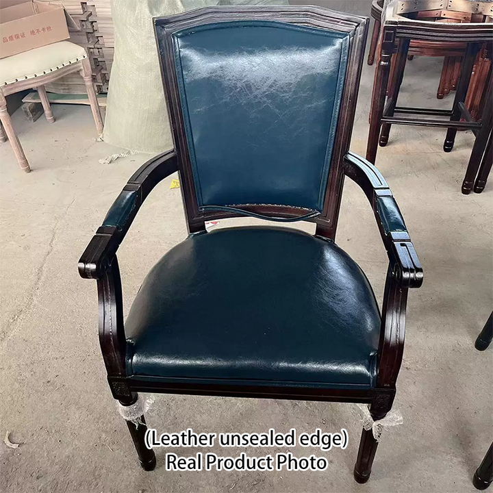 Traditional European Trapezoid Faux Leather Top Grain Leather Contact Surface Backrest Armrest Dining Chair For Dining Room