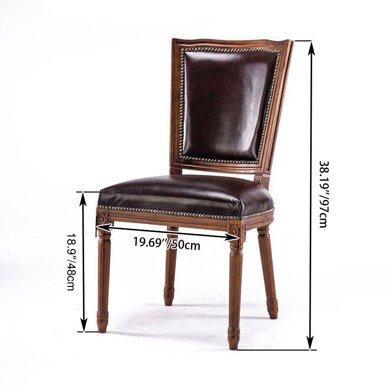 Traditional European Trapezoid Faux Leather Top Grain Leather Contact Surface Backrest Armrest Dining Chair For Dining Room