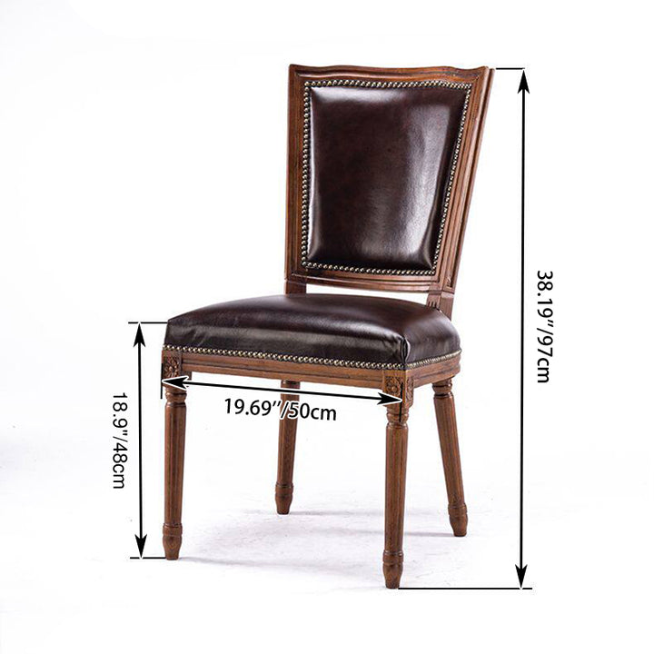 Traditional European Trapezoid Faux Leather Top Grain Leather Contact Surface Backrest Armrest Dining Chair For Dining Room