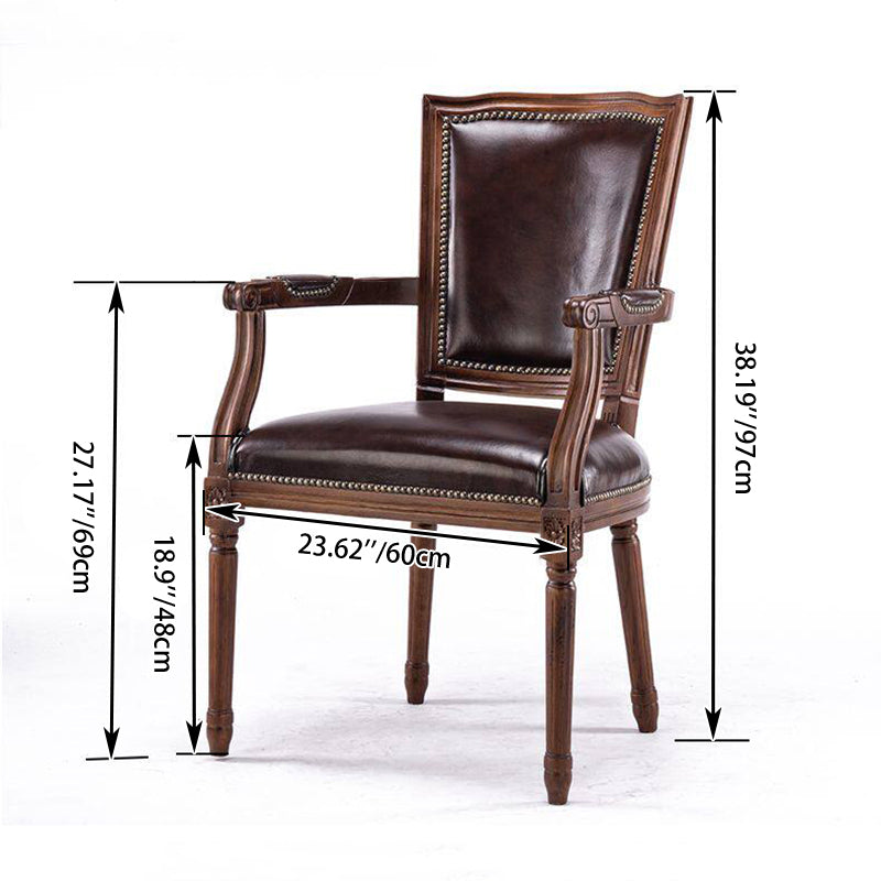 Traditional European Trapezoid Faux Leather Top Grain Leather Contact Surface Backrest Armrest Dining Chair For Dining Room