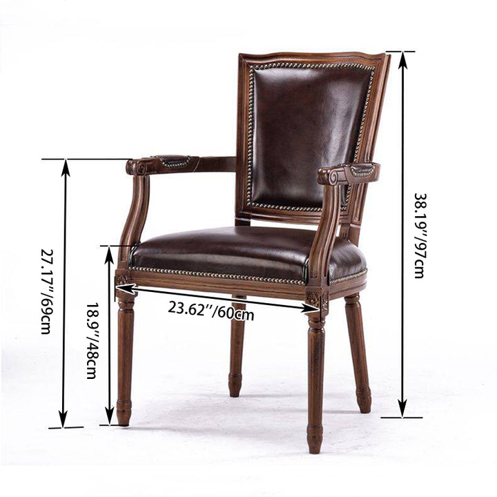 Traditional European Trapezoid Faux Leather Top Grain Leather Contact Surface Backrest Armrest Dining Chair For Dining Room