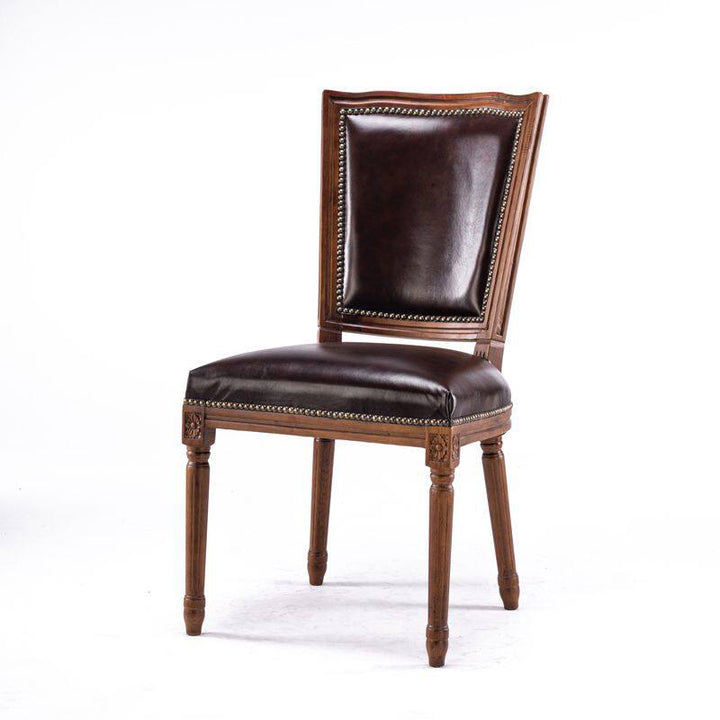 Traditional European Trapezoid Faux Leather Top Grain Leather Contact Surface Backrest Armrest Dining Chair For Dining Room