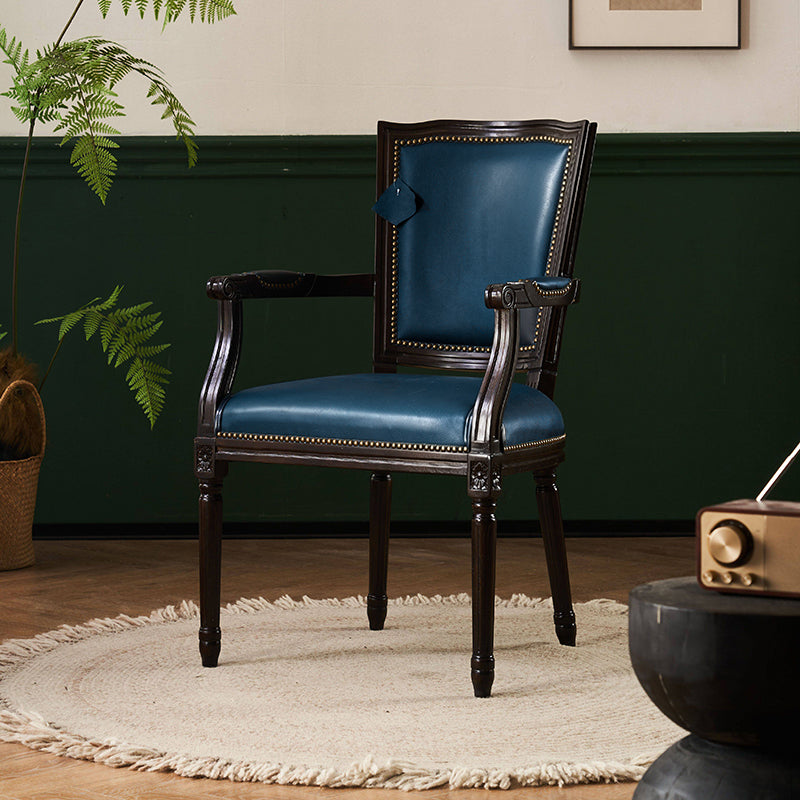 Traditional European Trapezoid Faux Leather Top Grain Leather Contact Surface Backrest Armrest Dining Chair For Dining Room