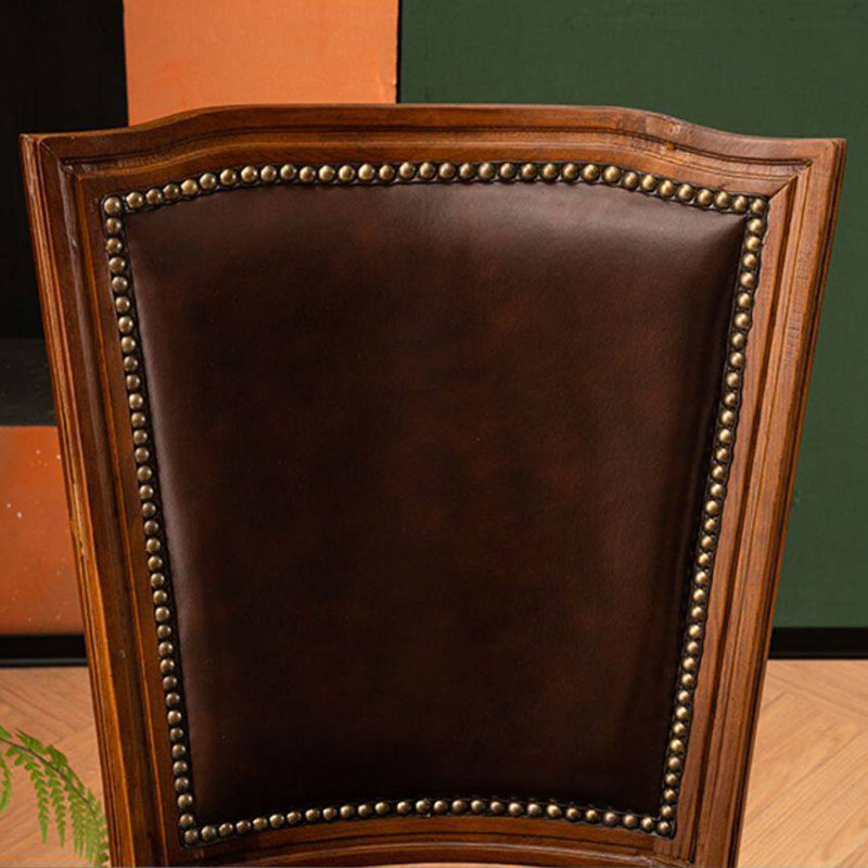 Traditional European Trapezoid Faux Leather Top Grain Leather Contact Surface Backrest Armrest Dining Chair For Dining Room