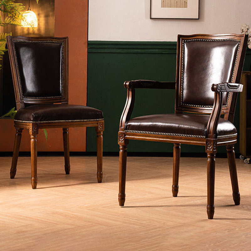 Traditional European Trapezoid Faux Leather Top Grain Leather Contact Surface Backrest Armrest Dining Chair For Dining Room