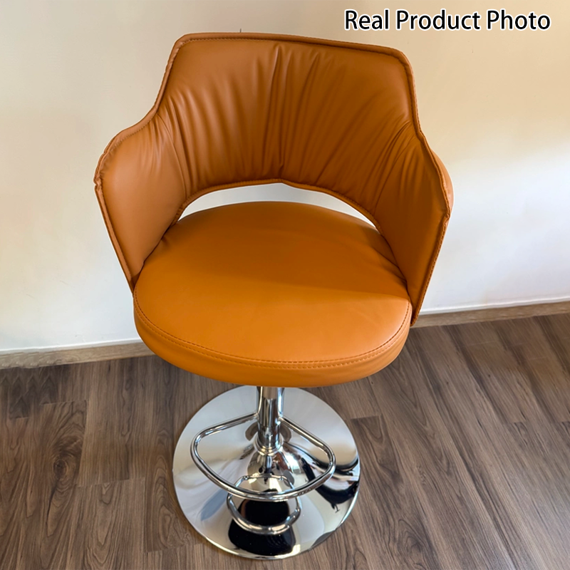 Contemporary Scandinavian Curved Silicone Leather Plywood Steel Adjustable Bar Stool Backrest Armrest For Dining Room
