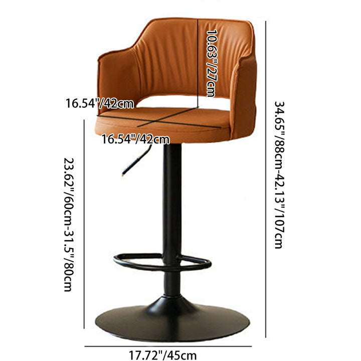 Contemporary Scandinavian Curved Silicone Leather Plywood Steel Adjustable Bar Stool Backrest Armrest For Dining Room