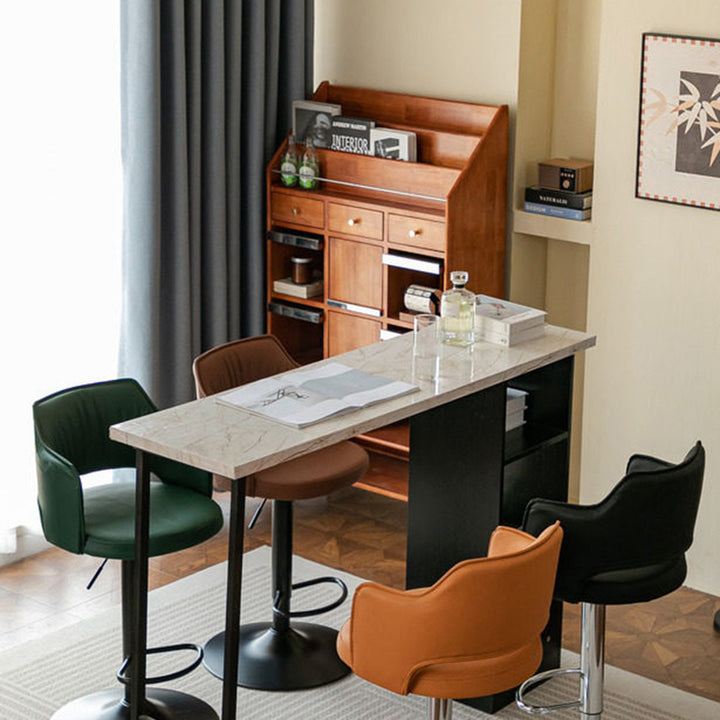 Contemporary Scandinavian Curved Silicone Leather Plywood Steel Adjustable Bar Stool Backrest Armrest For Dining Room