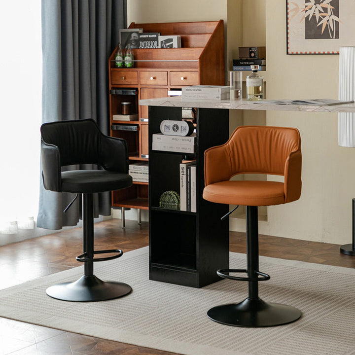Contemporary Scandinavian Curved Silicone Leather Plywood Steel Adjustable Bar Stool Backrest Armrest For Dining Room
