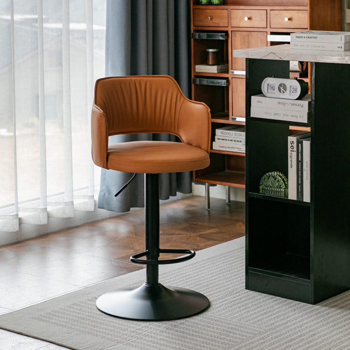 Contemporary Scandinavian Curved Silicone Leather Plywood Steel Adjustable Bar Stool Backrest Armrest For Dining Room