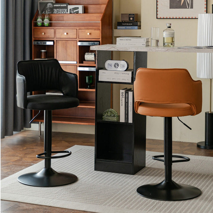Contemporary Scandinavian Curved Silicone Leather Plywood Steel Adjustable Bar Stool Backrest Armrest For Dining Room