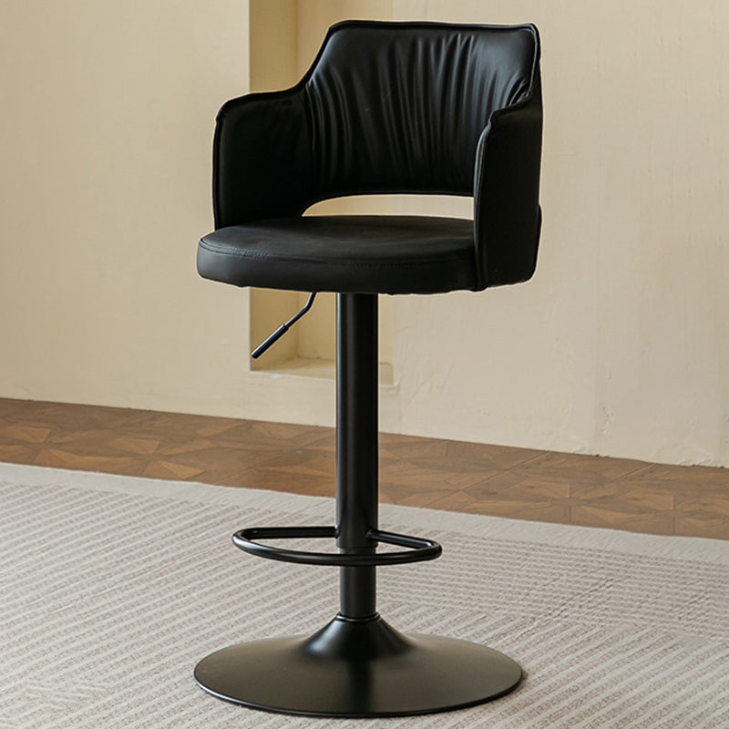 Contemporary Scandinavian Curved Silicone Leather Plywood Steel Adjustable Bar Stool Backrest Armrest For Dining Room