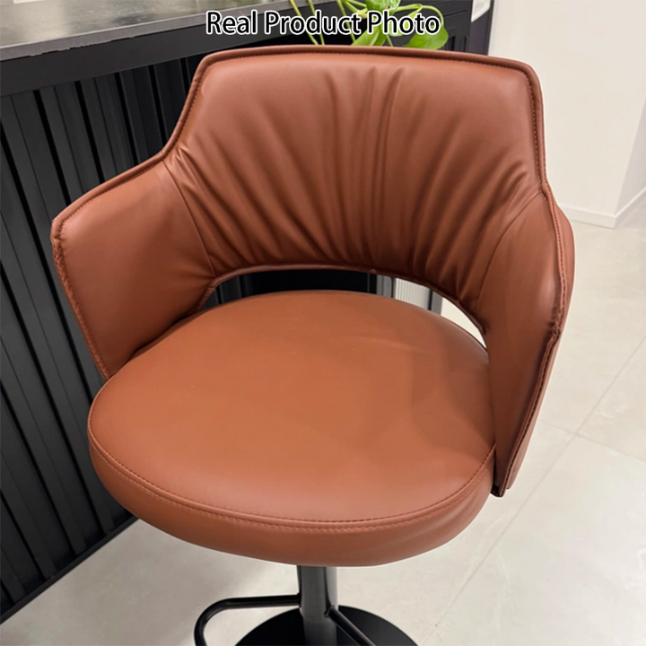 Contemporary Scandinavian Curved Silicone Leather Plywood Steel Adjustable Bar Stool Backrest Armrest For Dining Room