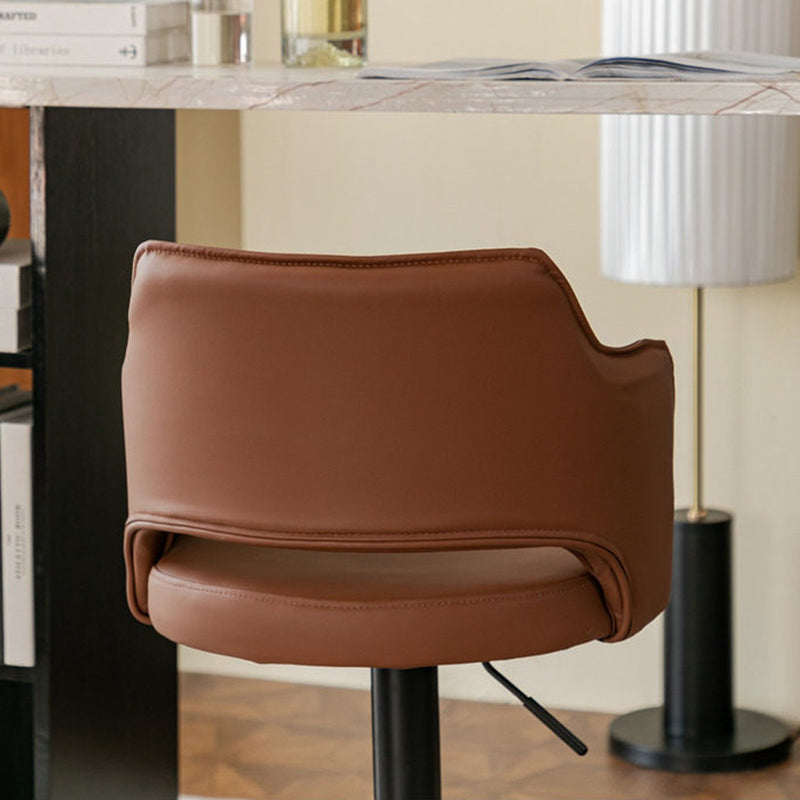 Contemporary Scandinavian Curved Silicone Leather Plywood Steel Adjustable Bar Stool Backrest Armrest For Dining Room