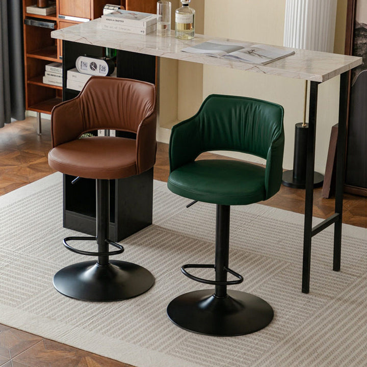 Contemporary Scandinavian Curved Silicone Leather Plywood Steel Adjustable Bar Stool Backrest Armrest For Dining Room