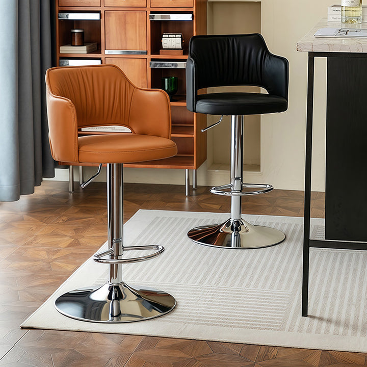 Contemporary Scandinavian Curved Silicone Leather Plywood Steel Adjustable Bar Stool Backrest Armrest For Dining Room