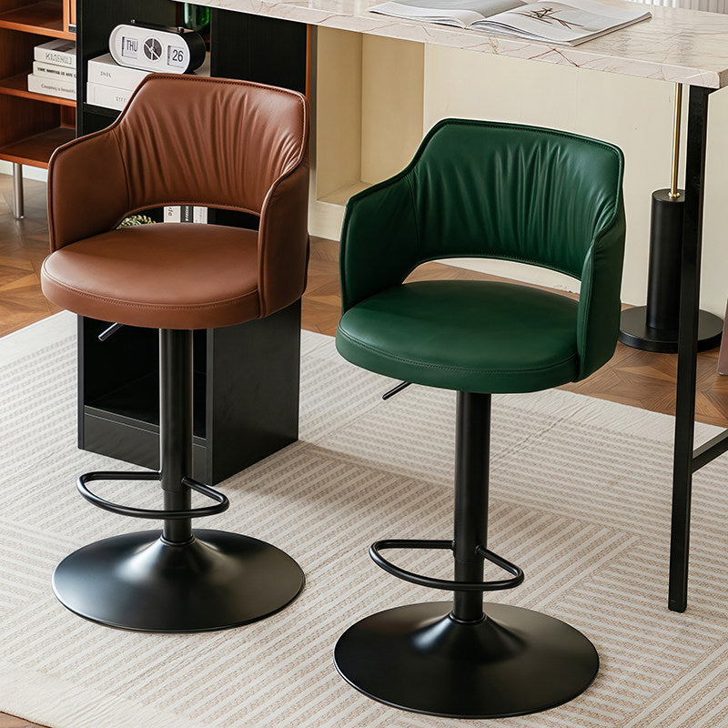 Contemporary Scandinavian Curved Silicone Leather Plywood Steel Adjustable Bar Stool Backrest Armrest For Dining Room