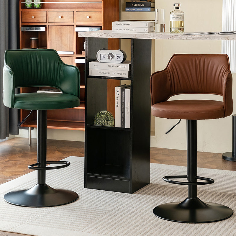 Contemporary Scandinavian Curved Silicone Leather Plywood Steel Adjustable Bar Stool Backrest Armrest For Dining Room