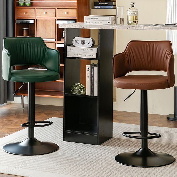 Contemporary Scandinavian Curved Silicone Leather Plywood Steel Adjustable Bar Stool Backrest Armrest For Dining Room