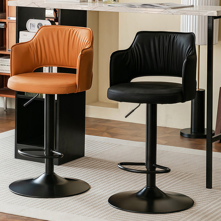Contemporary Scandinavian Curved Silicone Leather Plywood Steel Adjustable Bar Stool Backrest Armrest For Dining Room