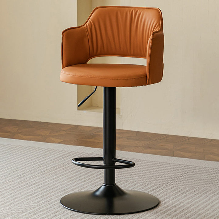 Contemporary Scandinavian Curved Silicone Leather Plywood Steel Adjustable Bar Stool Backrest Armrest For Dining Room