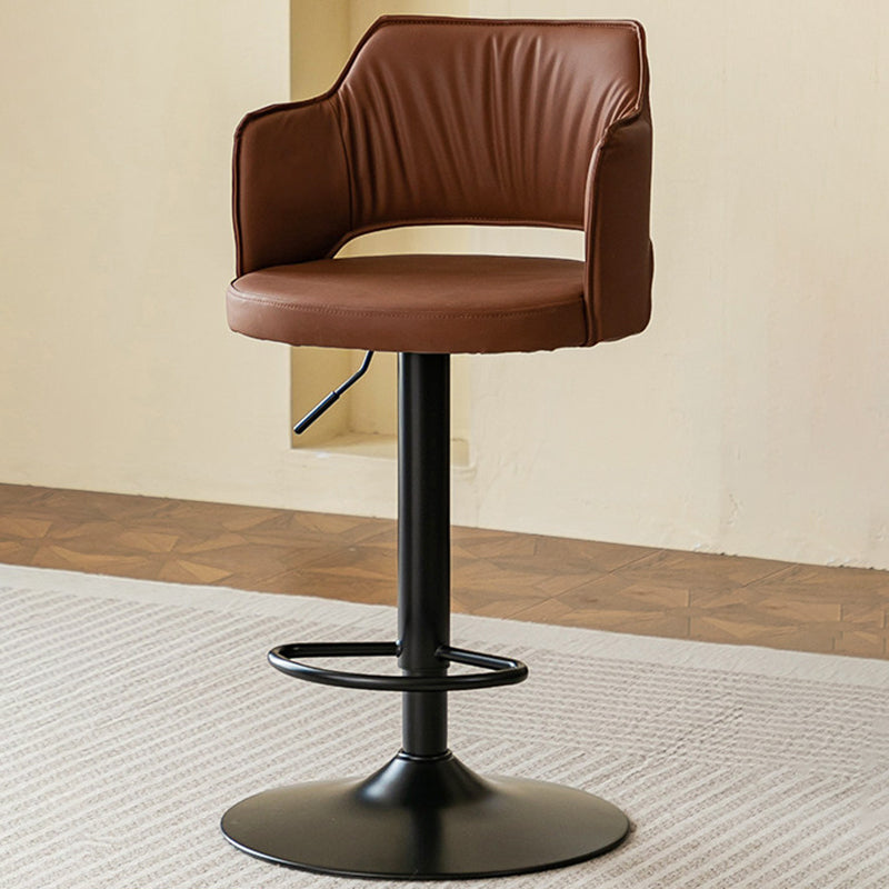 Contemporary Scandinavian Curved Silicone Leather Plywood Steel Adjustable Bar Stool Backrest Armrest For Dining Room