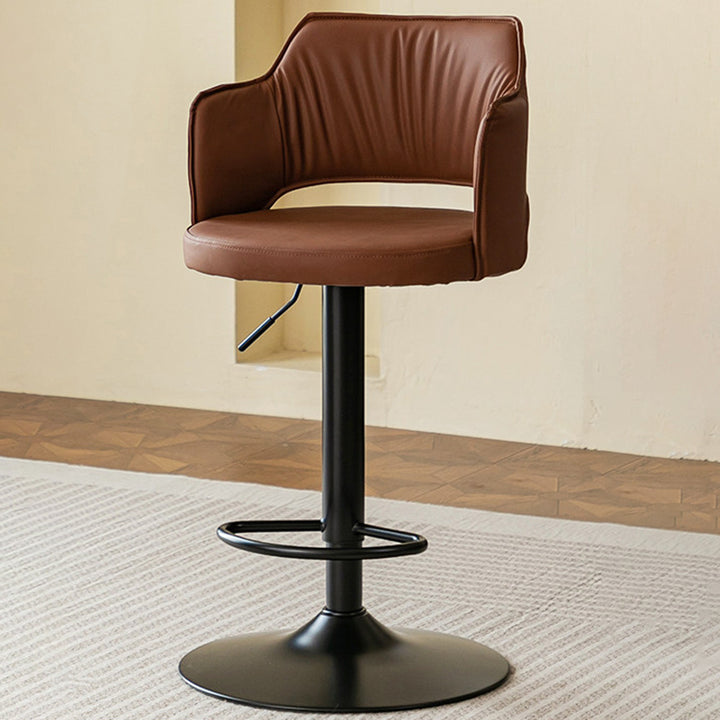 Contemporary Scandinavian Curved Silicone Leather Plywood Steel Adjustable Bar Stool Backrest Armrest For Dining Room