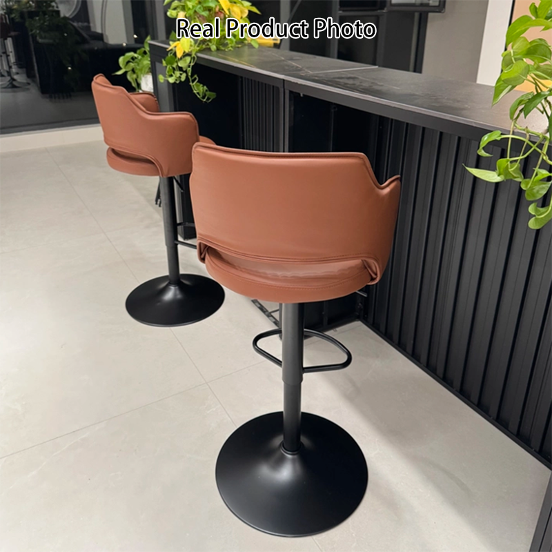 Contemporary Scandinavian Curved Silicone Leather Plywood Steel Adjustable Bar Stool Backrest Armrest For Dining Room