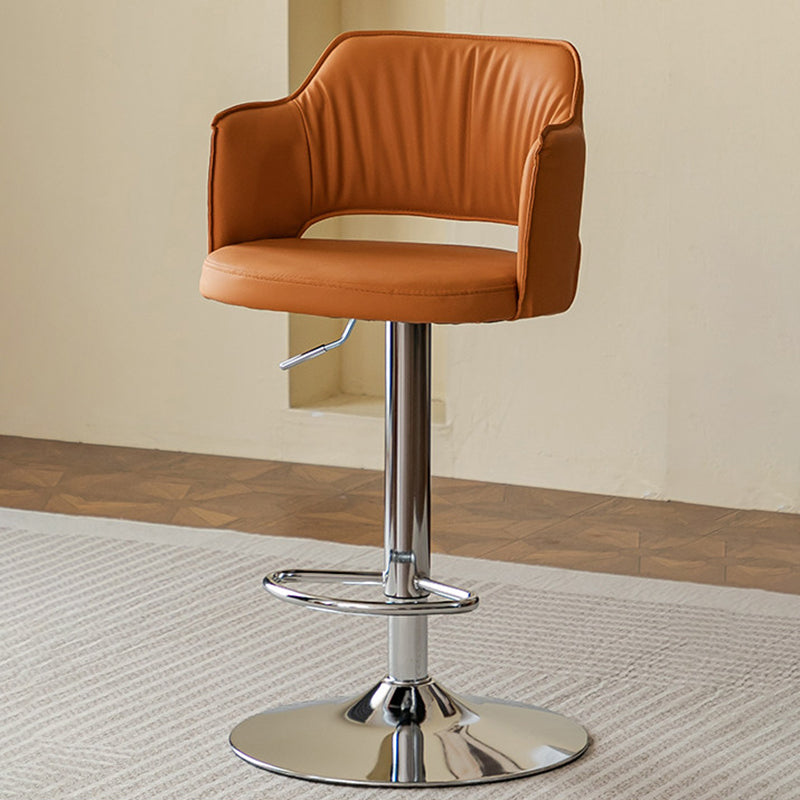 Contemporary Scandinavian Curved Silicone Leather Plywood Steel Adjustable Bar Stool Backrest Armrest For Dining Room