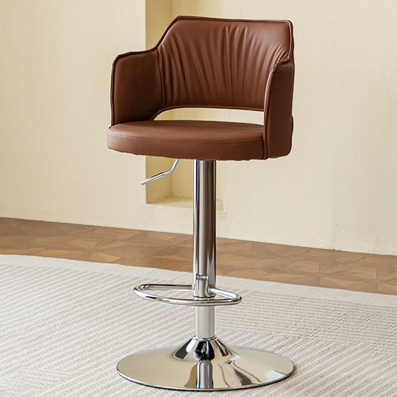 Contemporary Scandinavian Curved Silicone Leather Plywood Steel Adjustable Bar Stool Backrest Armrest For Dining Room