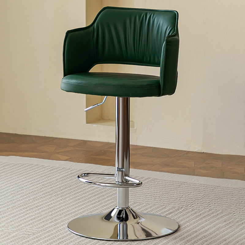 Contemporary Scandinavian Curved Silicone Leather Plywood Steel Adjustable Bar Stool Backrest Armrest For Dining Room