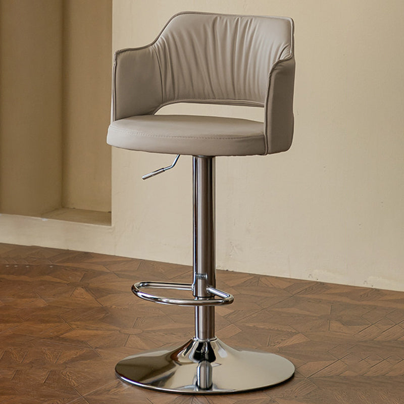 Contemporary Scandinavian Curved Silicone Leather Plywood Steel Adjustable Bar Stool Backrest Armrest For Dining Room