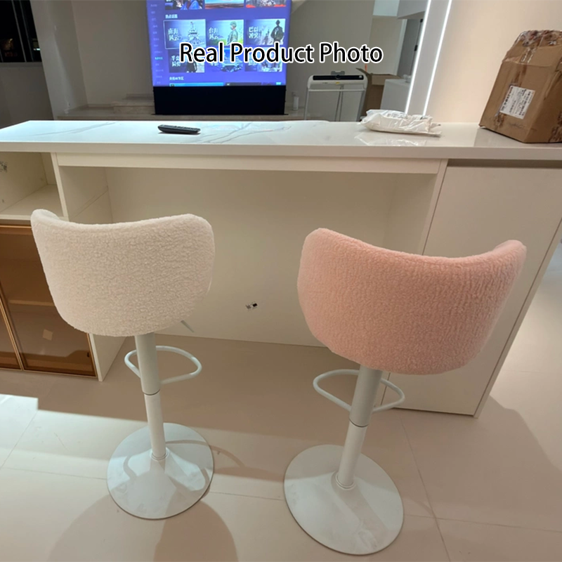 Contemporary Scandinavian PU Leather Sherpa Fabric Curved Adjustable Bar Stool Backrest For Dining Room