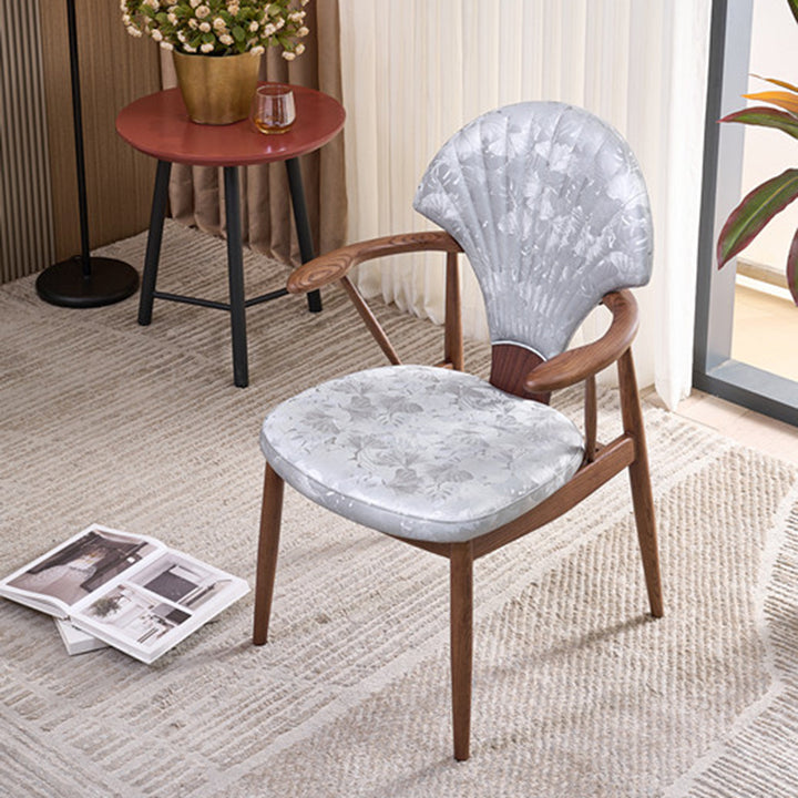 Contemporary Scandinavian Shell Shape PU Leather Ash Dining Chair Backrest Armrest For Dining Room