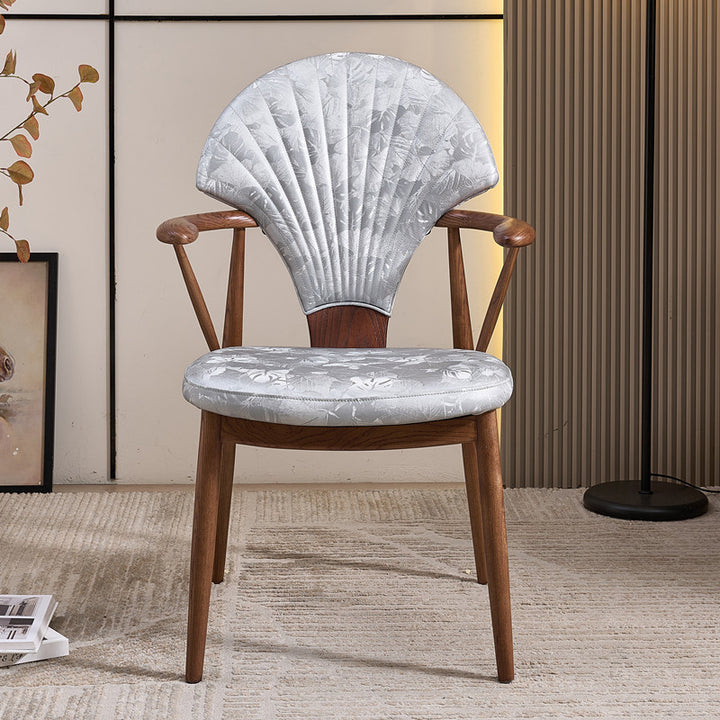 Contemporary Scandinavian Shell Shape PU Leather Ash Dining Chair Backrest Armrest For Dining Room