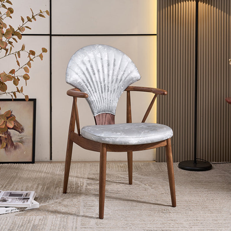 Contemporary Scandinavian Shell Shape PU Leather Ash Dining Chair Backrest Armrest For Dining Room