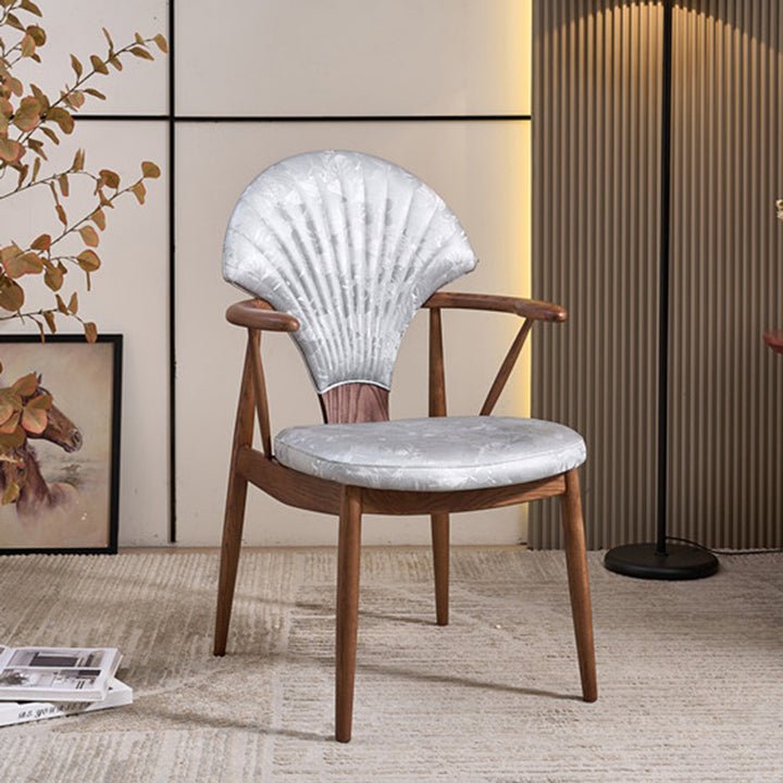 Contemporary Scandinavian Shell Shape PU Leather Ash Dining Chair Backrest Armrest For Dining Room