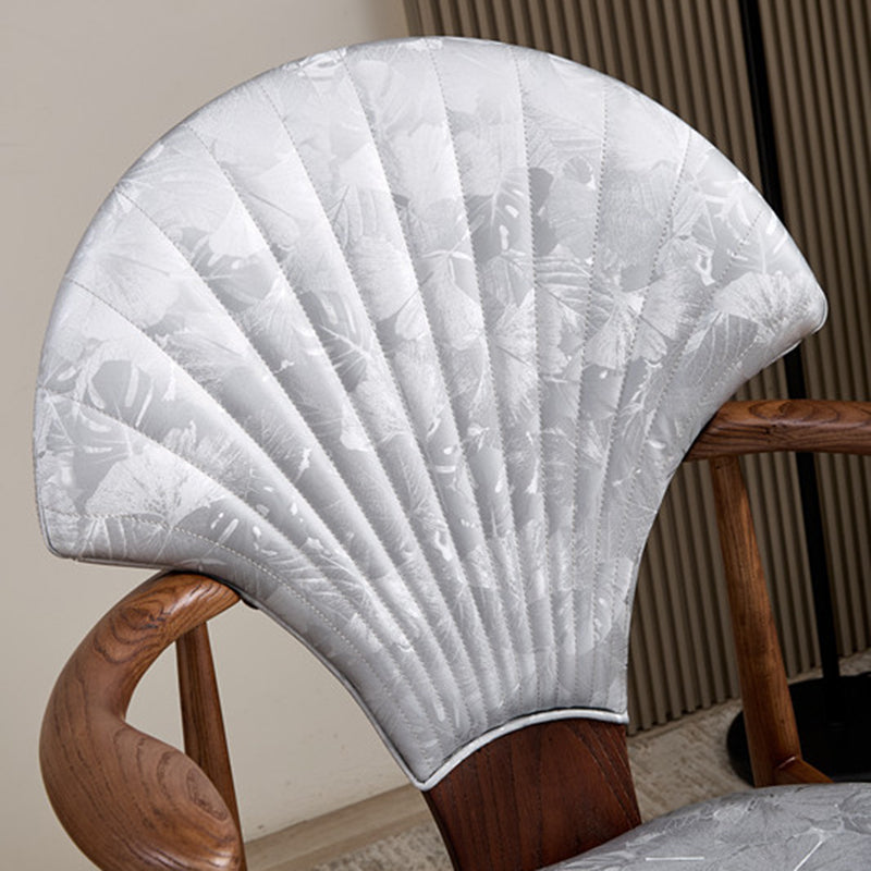 Contemporary Scandinavian Shell Shape PU Leather Ash Dining Chair Backrest Armrest For Dining Room