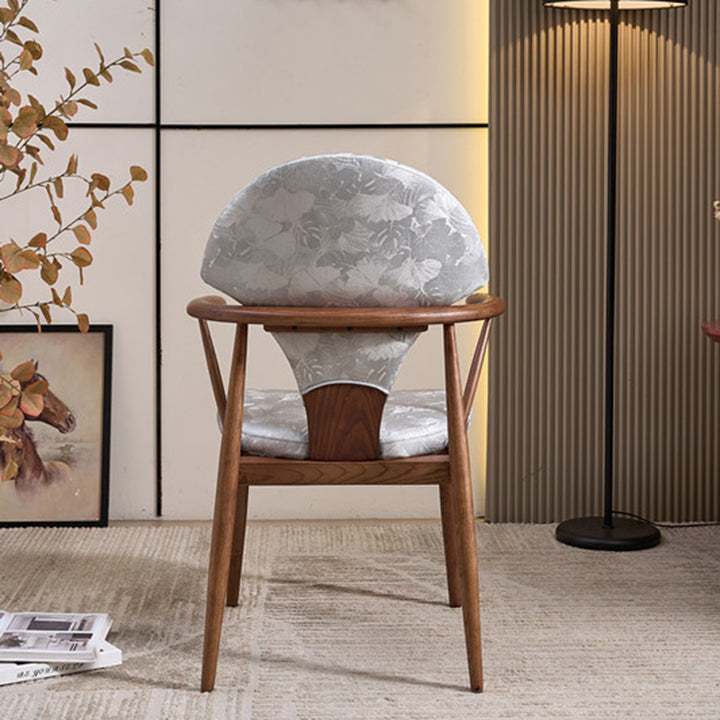 Contemporary Scandinavian Shell Shape PU Leather Ash Dining Chair Backrest Armrest For Dining Room