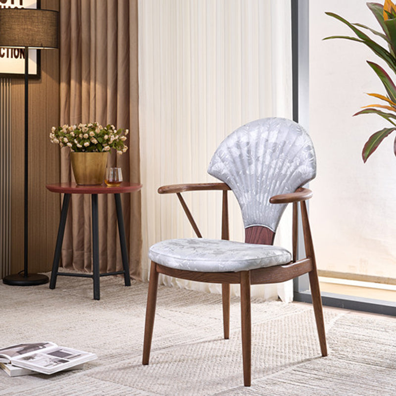 Contemporary Scandinavian Shell Shape PU Leather Ash Dining Chair Backrest Armrest For Dining Room