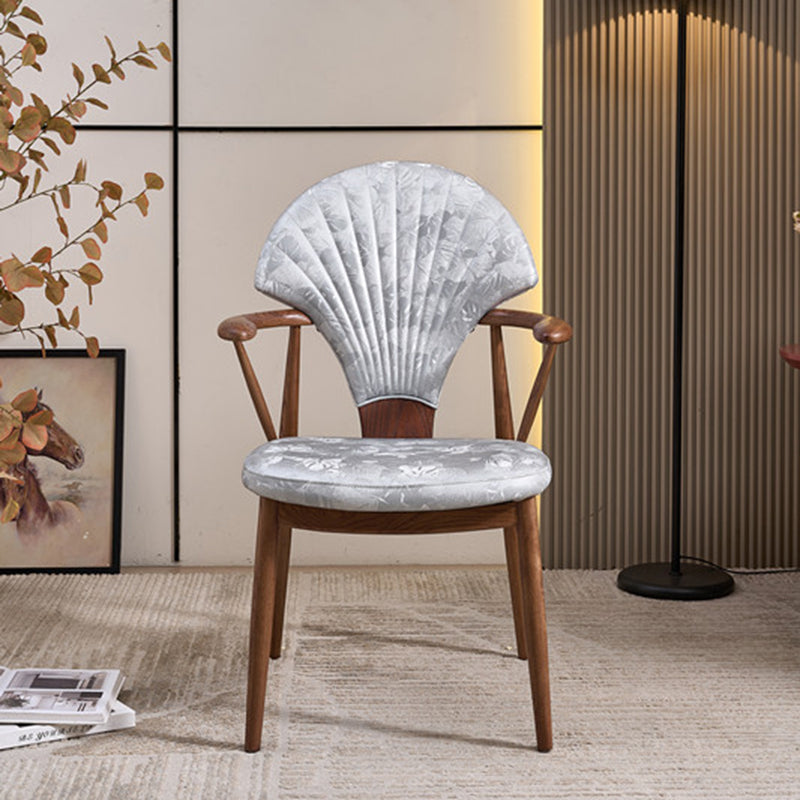 Contemporary Scandinavian Shell Shape PU Leather Ash Dining Chair Backrest Armrest For Dining Room