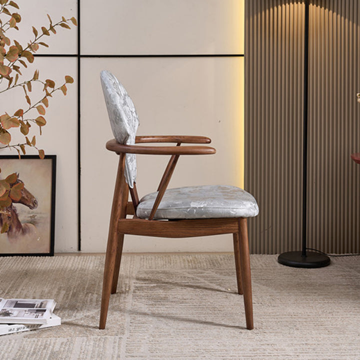 Contemporary Scandinavian Shell Shape PU Leather Ash Dining Chair Backrest Armrest For Dining Room