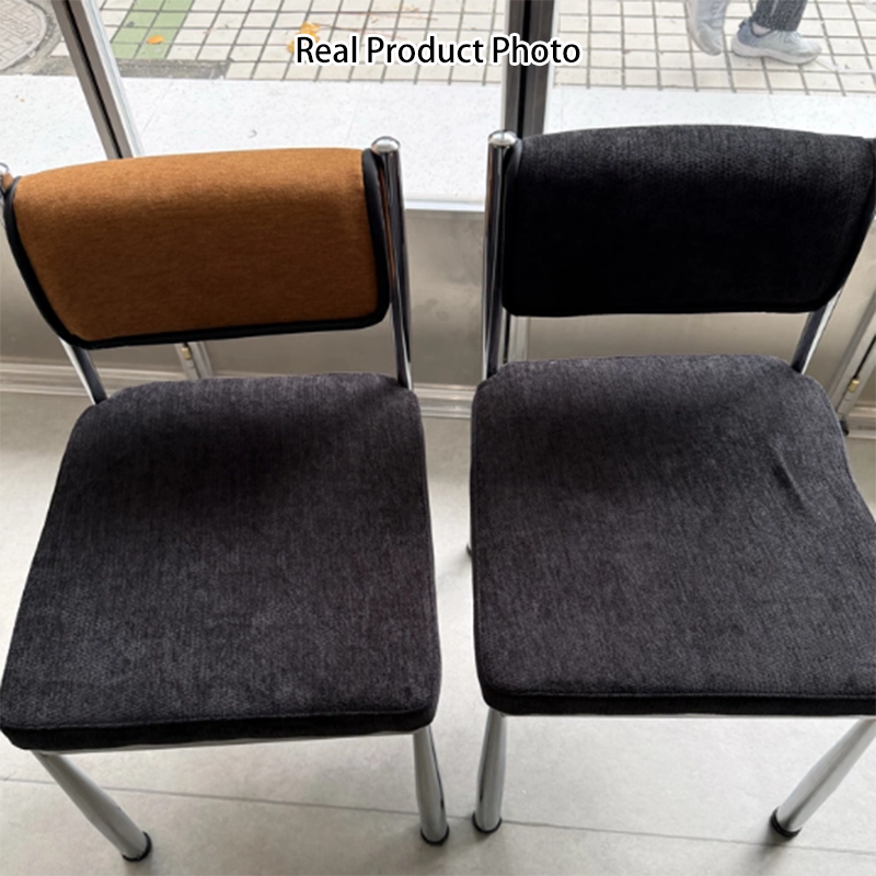 Contemporary Retro Square PU Leather Chenille Carbon Steel Dining Chair Backrest For Dining Room