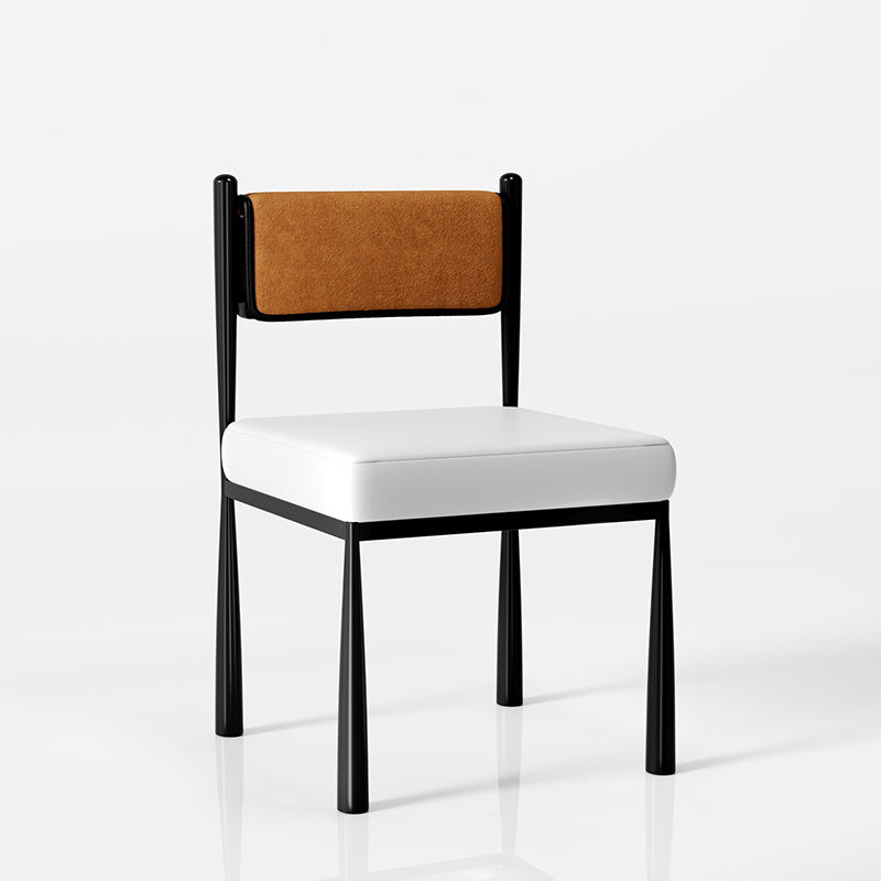 Contemporary Retro Square PU Leather Chenille Carbon Steel Dining Chair Backrest For Dining Room